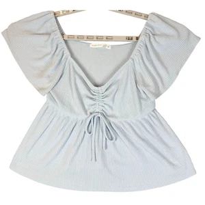 Altar'd State Peplum Top Ruched Sweetheart Neck Ribbed Knit Flutter Sleeve XL - Picture 1 of 8