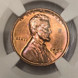 1957 D Lincoln Wheat Penny NGC MS 64 RB - Picture 1 of 4