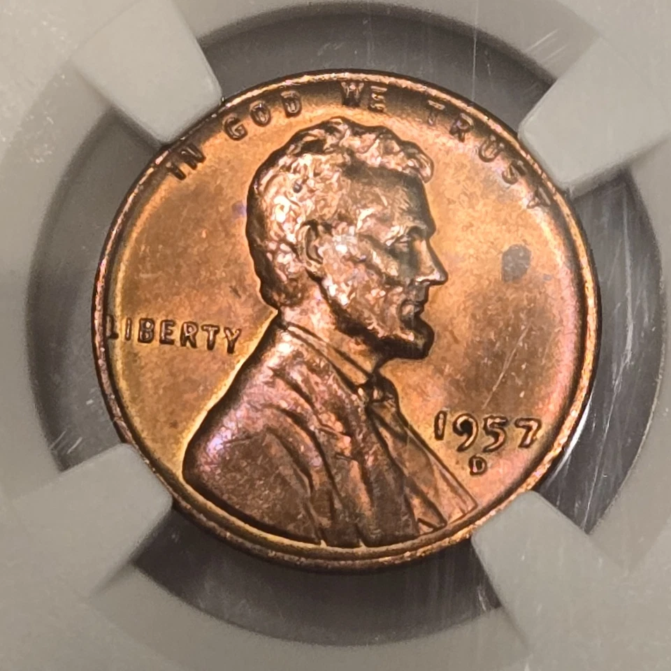 1957 D Lincoln Wheat Penny NGC MS 64 RB - Image 1 of 4