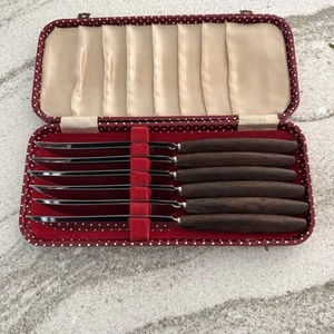 Cutlass Leppington Sheffield England Stainless Knife Set Wood Handle w/ Case - Picture 1 of 4