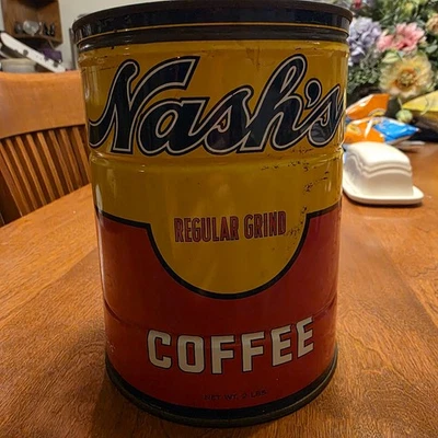 Vintage Nash’s 2lb Coffee Can Copyright 1921 Tin w/ Lid Advertising Empty - Image 1 of 4