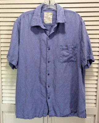 Tasso Elba Island Blue Short Sleeve Button Up Shirt Size XL Pocket Linen/Silk - Image 1 of 4