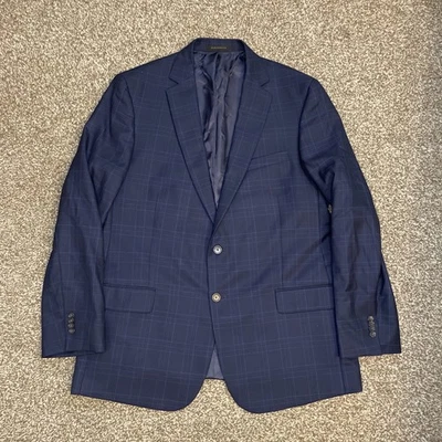 Jos. A. Blazer Bank Reserve Para Hombres Lana A Cuadros 46 L Ajuste A Medida Suave Hombro Azul Foto 1 de 4
