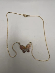 Vintage Gold Tone Chain - Enamel Red Butterfly Necklace - Picture 1 of 7