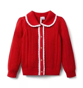 JANIE and JACK Scalloped Collar Cardigan Size 2T Red Cable Knit Sweater - Picture 1 of 13