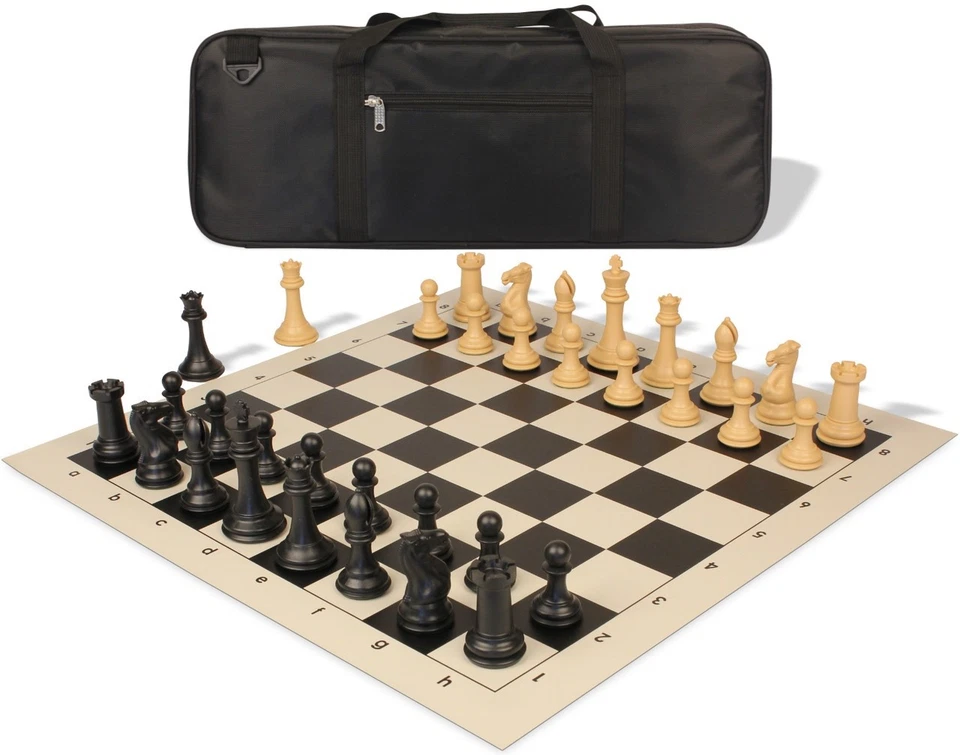 The Chess Store Professional Deluxe Carry-All Plastic Chess Set Black & Camel Pi - Image 1 of 4