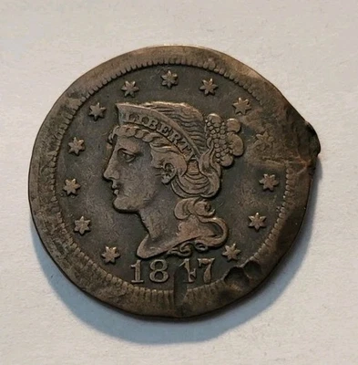 1847 Braided Hair Early Copper Large Cent--Damaged - Image 1 of 2