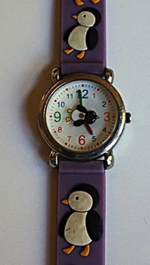 Reloj Pulsera Niños Púrpura Pingüino Segundos Mano Desteñido Gloria - Imagen 1 de 3