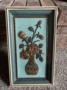 VINTAGE Mid Century Modern Framed Turquoise Wall Art Decor MCM Retro - Picture 1 of 10