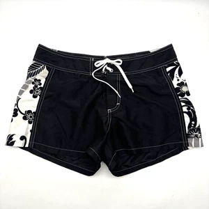 Vintage 00er Y2K Miken schwarz Polyester Hibiskus Druck Seiten Boardshorts M 30x3" - Bild 1 von 12