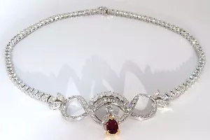 GIA CERTIFIED 21.19CT NATURAL RUBY DIAMONDS ETERNITY RIVIERA CLUSTER NECKLACE + - Picture 1 of 10