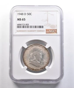 1948-D Franklin Half Dollar MS65 NGC Crusty Original Tone *6937 - Picture 1 of 3