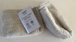 2 Pack Of TESCO Super Soft Beige Hygrocotton Face Cloths Flannels BNWTS - Picture 1 of 3