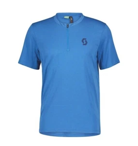 Scott Trail Flow Dri Zip Mens Cycling Jersey Blue Short Sleeve Bike Ride Top - Picture 1 of 2