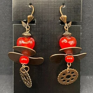 Steampunk Propeller & Heart Earrings by Neanie-Bot - Picture 1 of 4