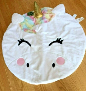 UNICORN RUG WITH RAINBOW HAIR AND GOLD HORN NEW FAO SCHWARZ WHITE SUPER SOFT - Picture 1 of 6