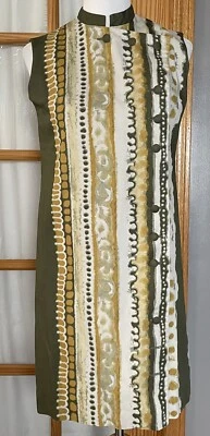 70s Handmade Mini Dress M Side Buttons Olive Sleeveless Party Feminine Classic - Image 1 of 4