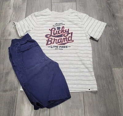 Conjunto camiseta/pantalones cortos de 2 piezas de Lucky Brand para niños talla 7 gris/azul Foto 1 de 4