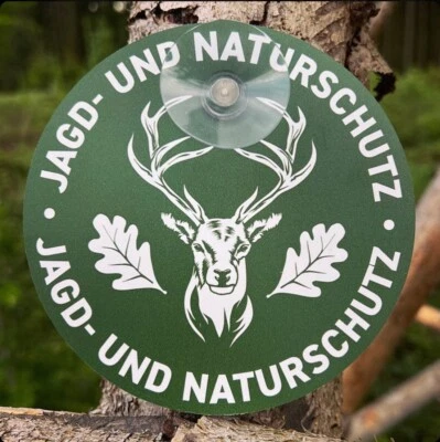 WILDE-HILDE-ORIGINAL Jagdschild rund mit Saugnapf "Jagd & Naturschutz" Hirsch rund Jagdschutz