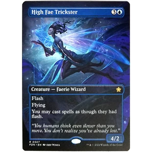 High Fae Trickster Borderless M/NM Rare FDN Blue Creature Faerie Wizard Flying - Picture 1 of 3