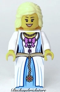 NEW Lego Female PRINCESS MINIFIG w/Blonde HAIR White Blue Girl Dress Pink Bow - Picture 1 of 1