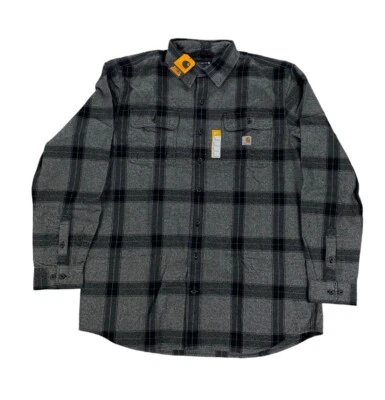 Carhartt Loose Heavyweight Long Sleeve Flannel Shirt Gray Mens Sz LT TALL TW4451 - Image 1 of 4