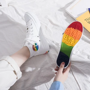 High-Top Rainbow Canvas Shoes Women'S College Style All-Match Canvas Shoes - Picture 1 of 6
