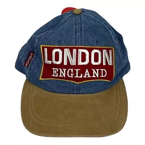 Cappello posteriore vintage anni '90 Sampson Londra Inghilterra ricamato in pelle scamosciata bill denim fibbia - Foto 1 di 6