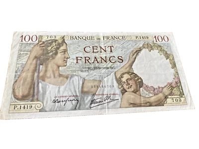 1939 Bank of France, 100 Francs Circulated Nice - Image 1 of 2