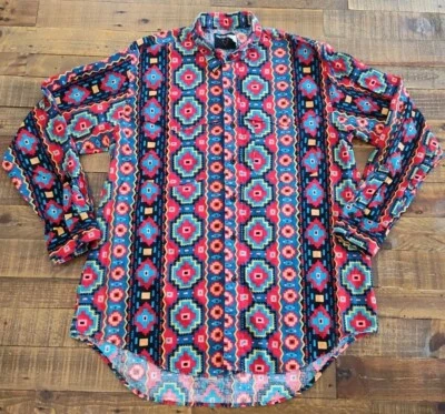 Camisa Western Años 90 Wrangler Frontier Series Púrpura Rojo Azteca Rayas Talla L Foto 1 de 4