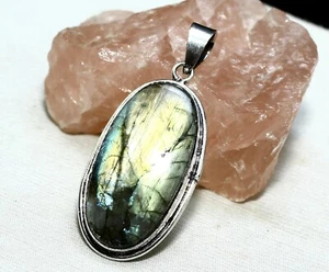 2.2" Solid 925 Silver Natural Labradorite Gemstone Handmade Pendant Jewelry - Picture 1 of 5