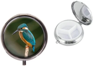 Caja de pastillas de viaje redonda de metal Kingfisher Bird regalo de cumpleaños X7 - Imagen 1 de 1