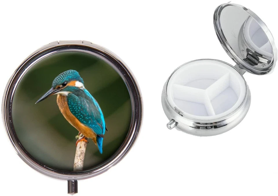 Kingfisher Bird Metal Round Travel Pill Box Birthday Gift X7 - Image 1 of 1