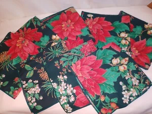 Holiday Floral Red Green Gold Pine Cone Napkin Evergreen Lot 8 Cotton Cloth - Picture 1 of 3