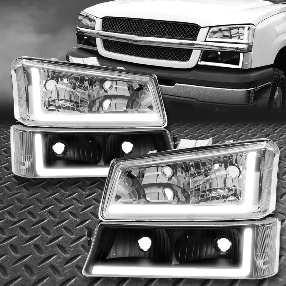 Faros LED DRL para Chevy Silverado 1500 2500HD 3500 2003-2006 + luz de parachoques Foto 1 de 4