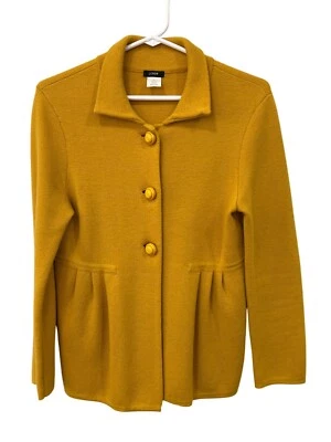 Suéter J Crew Plisado Botón Frontal Mujer M Manga Larga Capas Amarillo Mostaza Foto 1 de 4