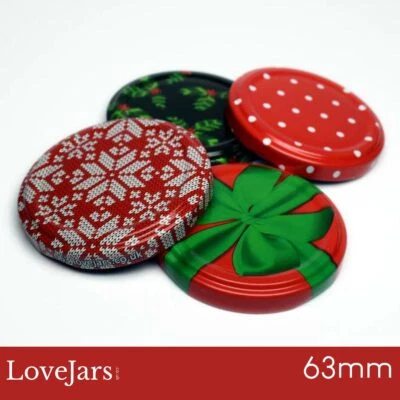 LOVEJARS Jam Jar Replacement Twist Off Lids 63mm. Festive Christmas Designs. Brand New