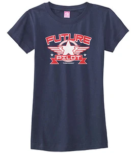 Threadrock Girls Future Pilot Fitted T-shirt Airplane Aviation Flying Plane - Picture 1 of 3
