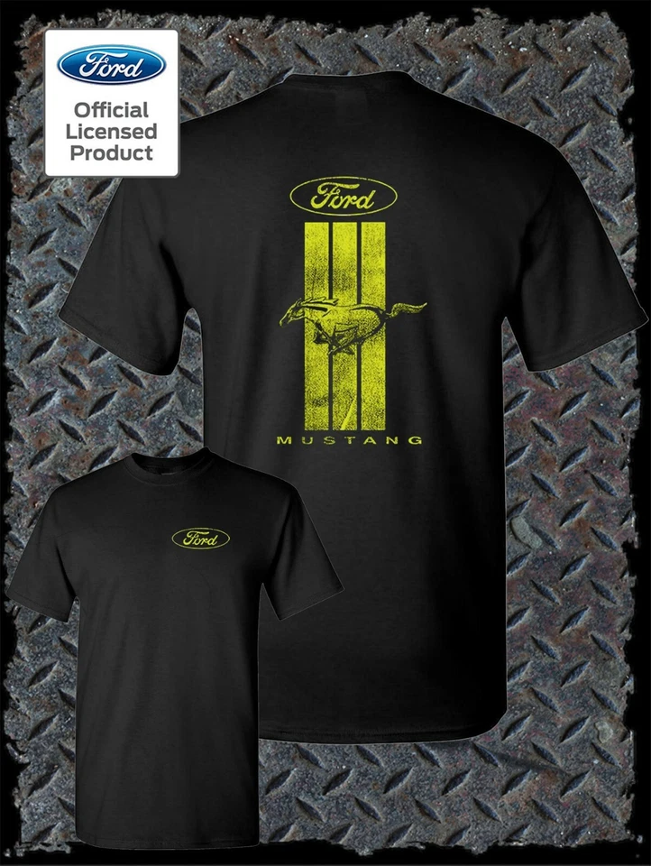 福特野马绿色条纹标志官方授权双面T恤 — 第 1/1 张图片