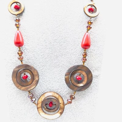 "Collar reversible de doble cara marrón con detalles de cristal rojo y marrón 30""" Foto 1 de 4