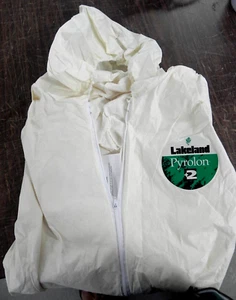 (25) Lakeland Coveralls 7428-LG Pyrolon+2 FR Off-White Hood Zip Elas Wr Ank (HR) - Picture 1 of 5
