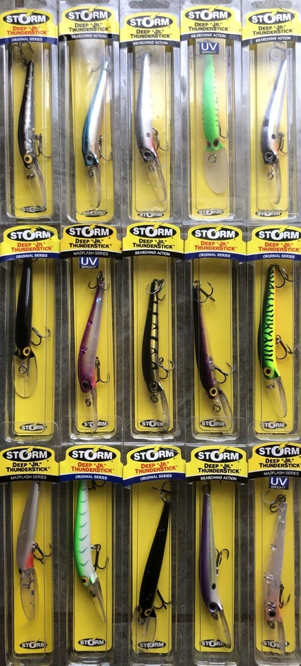 "LOTE DE 15 colores T1 señuelo de pesca STORM THUNDERSTICK DEEP JR CRANKBAIT 3,5"" 5/16 oz" Foto 1 de 1
