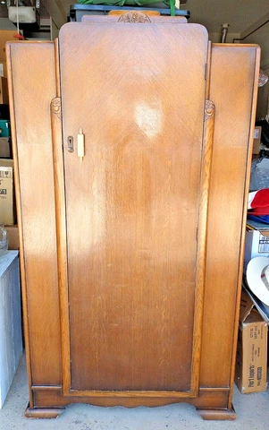 Antique Solid Wood Wardrobe  64" H  x  35" W  x 17" D  Nice Condition Cover