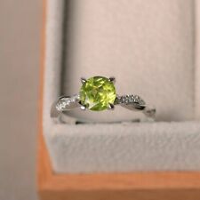 1.20 Ct Natural Peridot & Diamond Wedding Awesome Ring 10K Solid White Gold