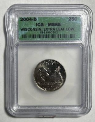2004 D Extra Low Leaf Wisconsin State Quarter 25C ICG MS 65 - Image 1 of 4
