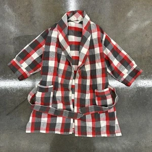 Vintage 50/60s Bantam Boys Plaid Belted Robe With Pockets Red Black White - Picture 1 of 5