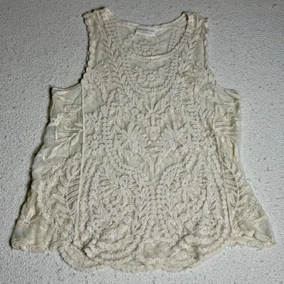 Bobbie Brooks Size L Sleeveless Lace Top See Though Ecru Boho Hippie Festival - Image 1 of 4