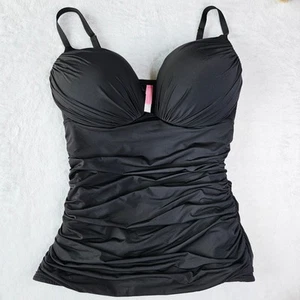 Victoria’s Secret Black Tankini Top size 38D Padded Push Up Ruched Sexy - Picture 1 of 11