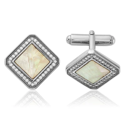 925 Sterling Silver CZ Mother of Pearl Square Cufflinks - Image 1 of 4
