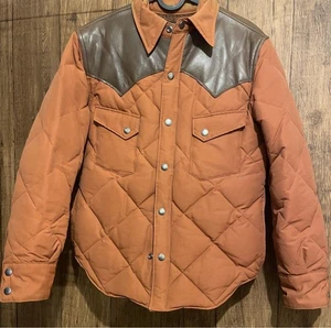 Sugar Cane Quilted Down Jacket Orange Leather Shoulder S Japan Made - Picture 1 of 9
